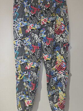 VIP Graffiti Newsprint Cargo Joggers Y2K Streetwear Baggy Pants Multicolor 15/32